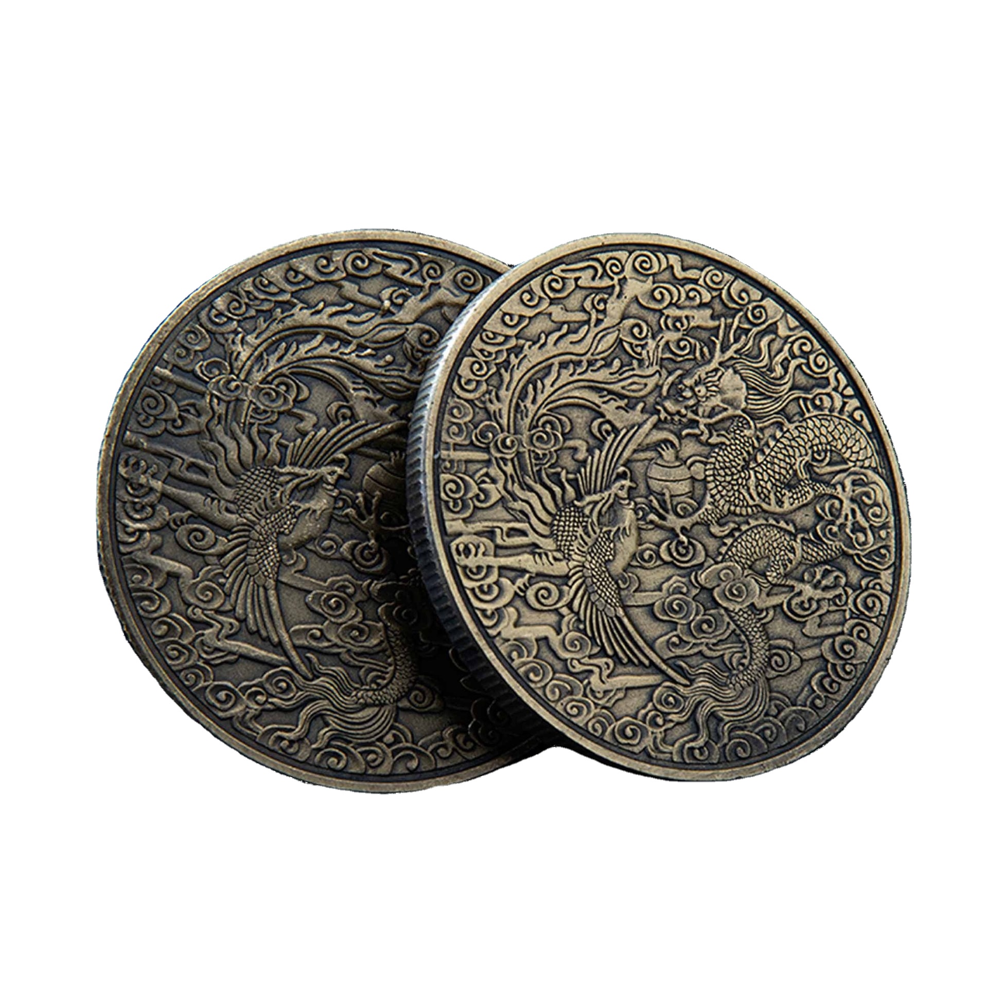 Characteristic Dragon Phoenix Custom Made Collection Gift Souvenir Antique Brass Gold Bronze Coins Commemorative Coin