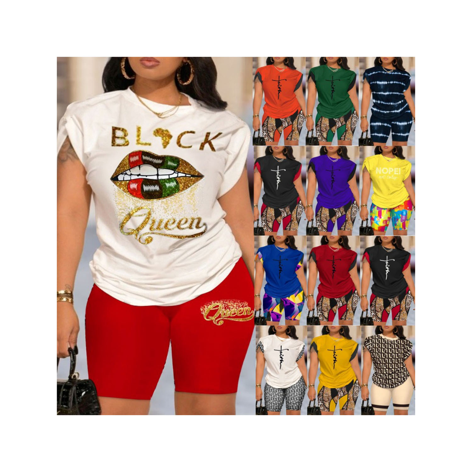 Factory Direct Sales Summer New 2024 Europe and the United States Popular Fashion Print Set Two Sets