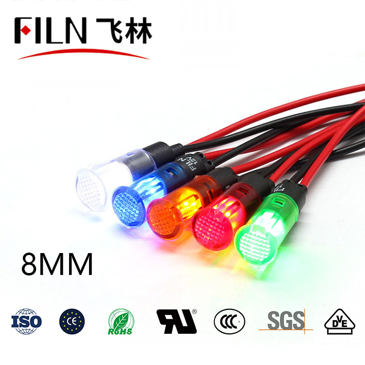 8 мм FILN оснастки световой индикатор кабель 20 см led 12 Вольт 24v 110v 220v сигнальная лампа завод