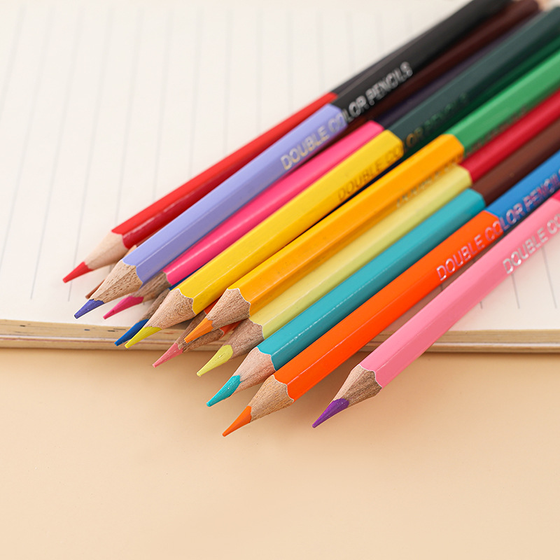 High Quality Double-Colour Colored Pencil Set 2-in-1 24colors for For Student Drawing Stationery