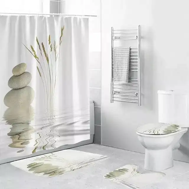 Ready-made 3D digital printed shower curtain, waterproof and high quality shower curtain set for the bathroom