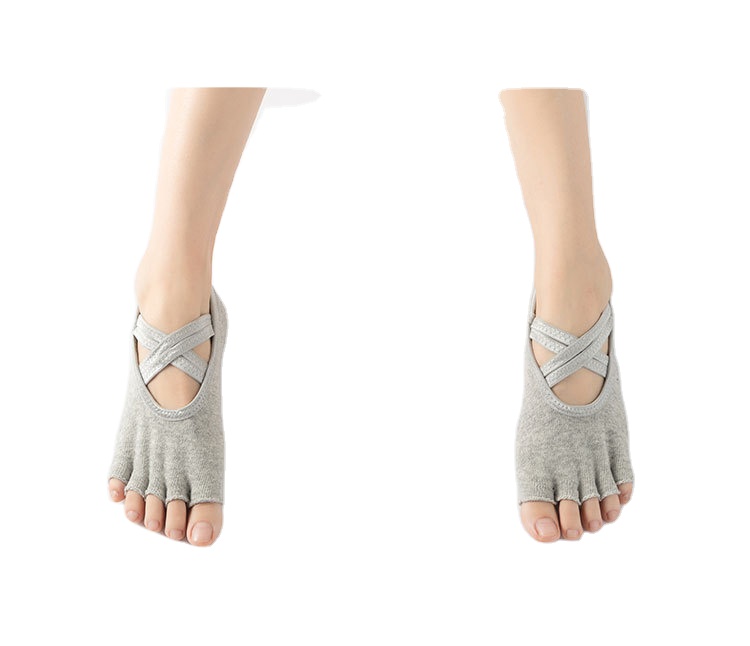 new arrival Knitted Slipper Half Toe Fitness Pilates Women Yoga Anti Slip Grip Socks 5 Toe Separator Instep Opening Terry Sock