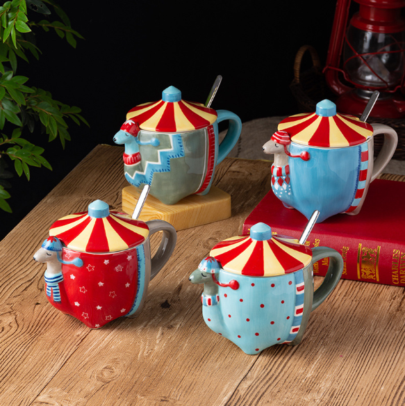 Eiguang милый мультяшный 3D стакан с животными, чашка альпака, керамическая чашка для воды с крышкой и ложкой, подарок для любителей