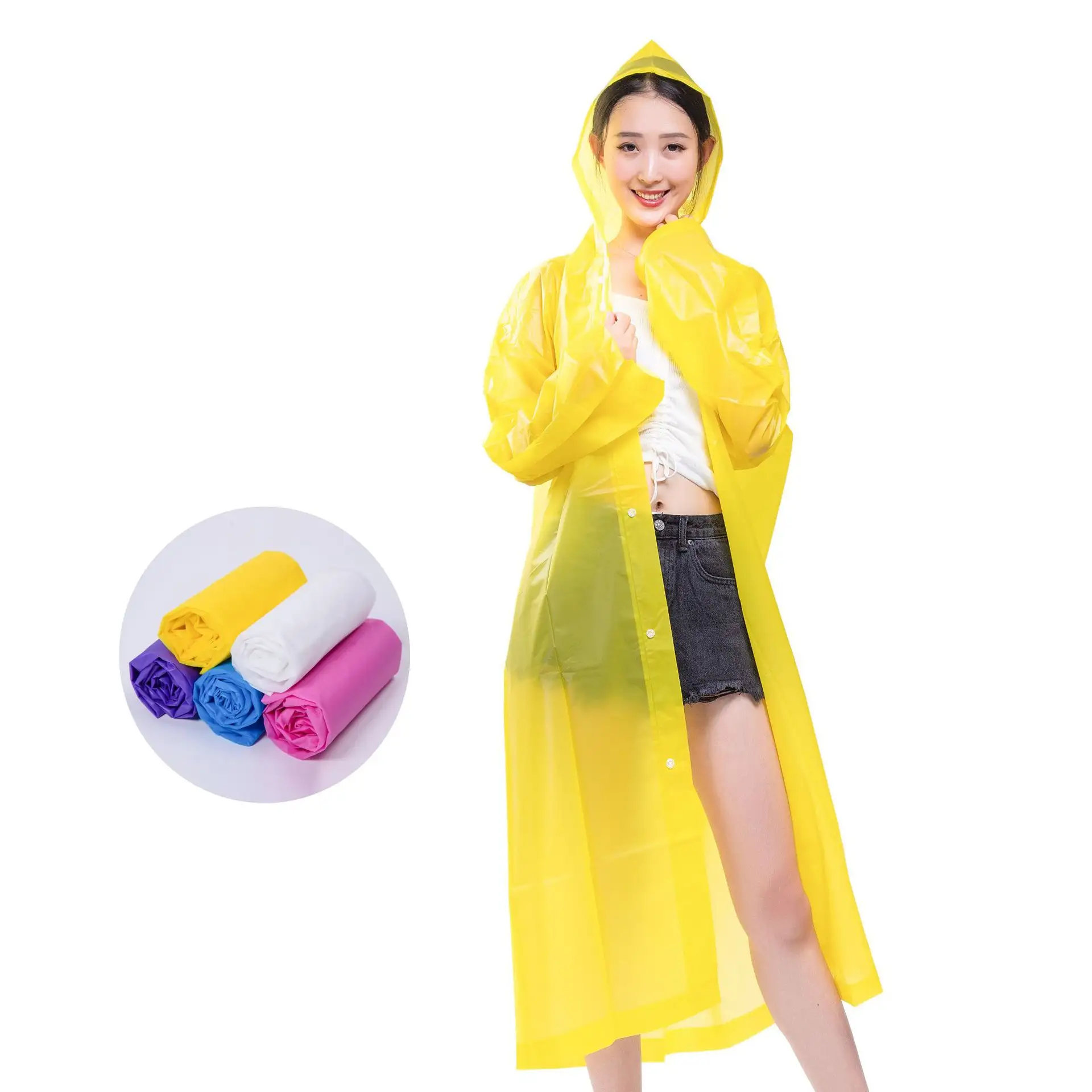 EVA Promotional Raincoat Good Quality Custom Waterproof Rain Coats Long Sleeve And Buttons Raincoats For Adults