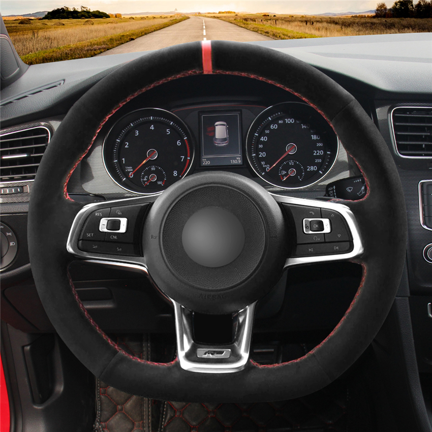 Чехол Mewant для ручного шитья из черной замши на руль для Volkswagen VW Golf 4 5 6 7 GTI R R32 MK5 6 7 Polo CCR-Line Scirocco