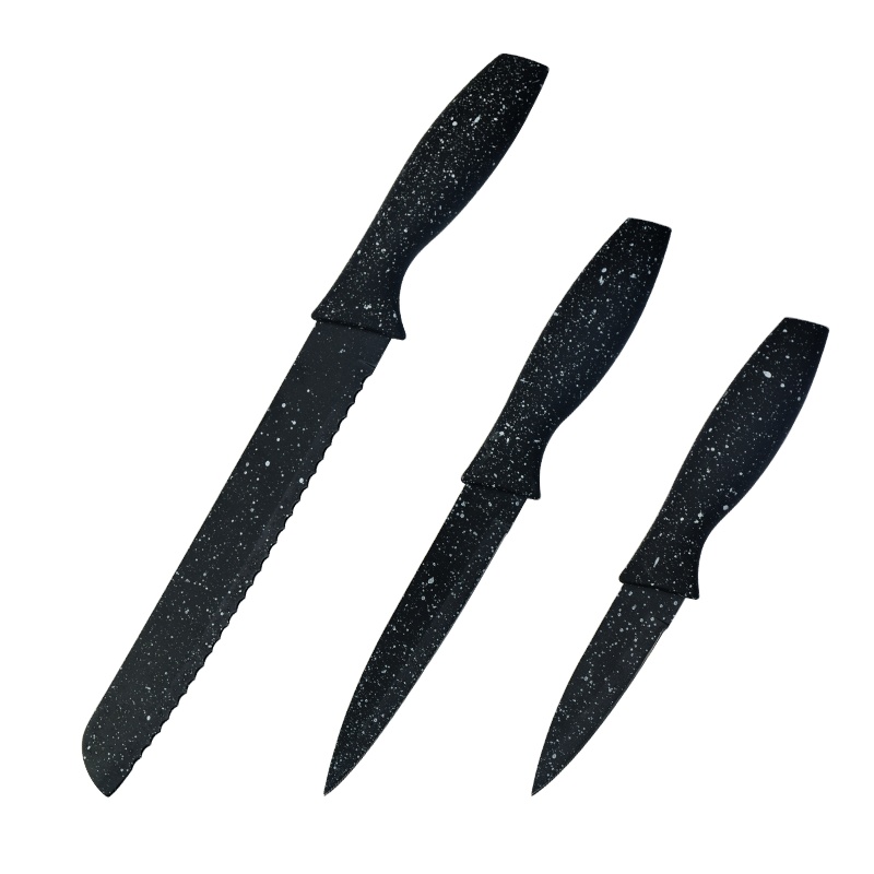 3PCS Non-stick Coating Colourful Knife Bread Utility Paring Knives Set Black Kitchen Knife Set