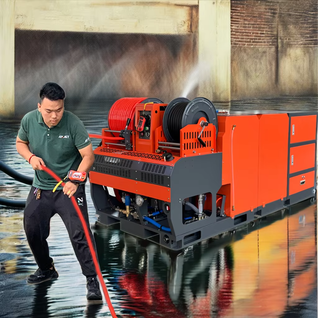 AMJET hot sale sewer jet machine 180bar/2610psi 65lpm/16.25gpm sewer jetter 37HP sewer jetting machine