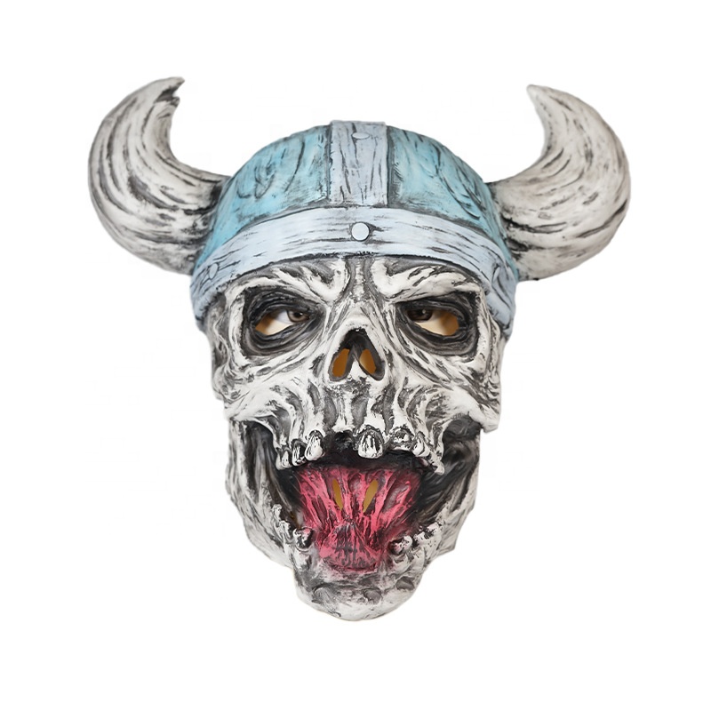 2021 new halloween ugly latex mask viking helmet skull head ghost funny headgear