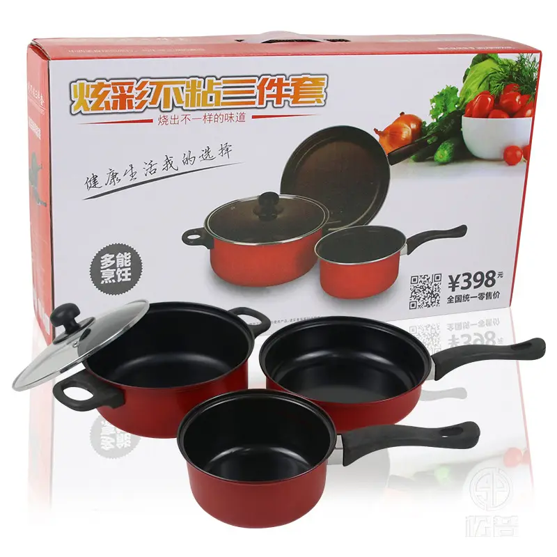 Special offer wholesale cheap 3pcs Cooking Pot Casserole Fry Pan Sauce  Pan with Glass Lids Cookware Set