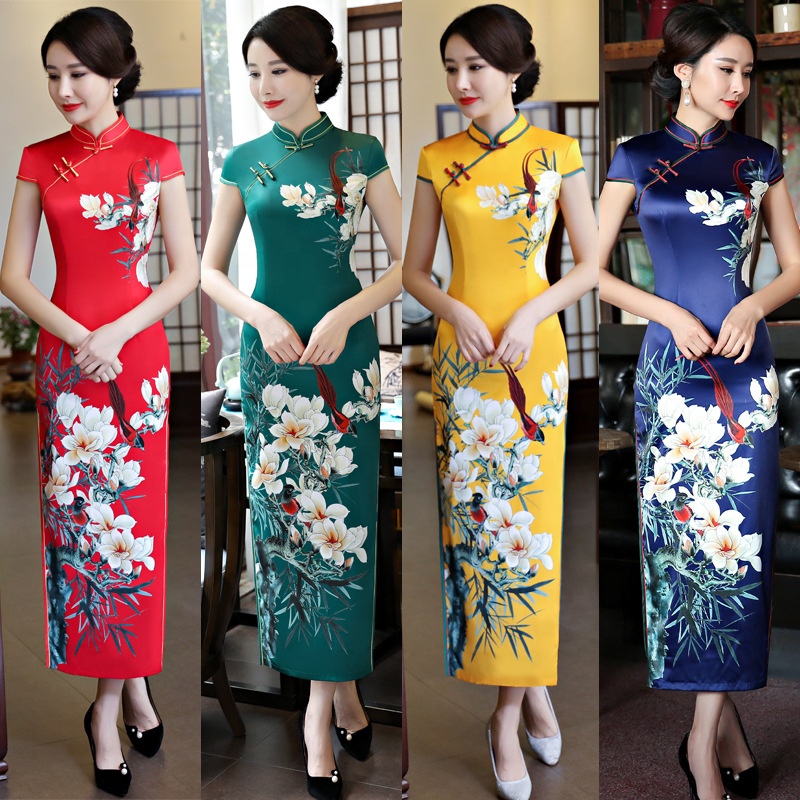 Женское облегающее платье, классический костюм Qipao Tang, платье с принтом, традиционная китайская женская одежда, чонсам