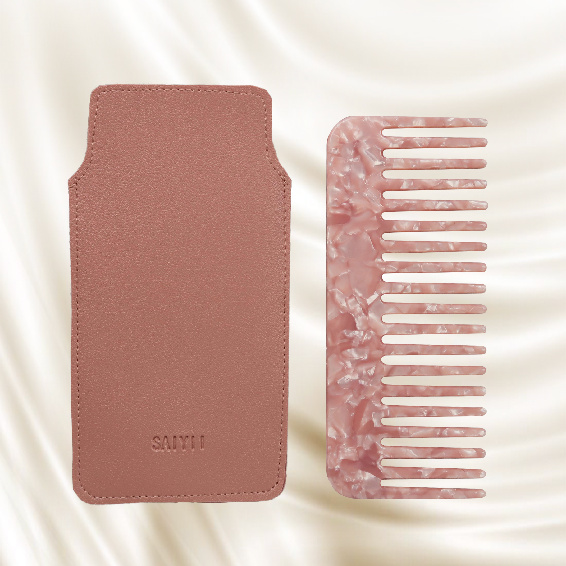 SAIYII Custom Logo 4mm Thickness Cellulose Acetate Hair Comb Wide Tooth Anti Static Acetate Women Hair Comb With Pouch
