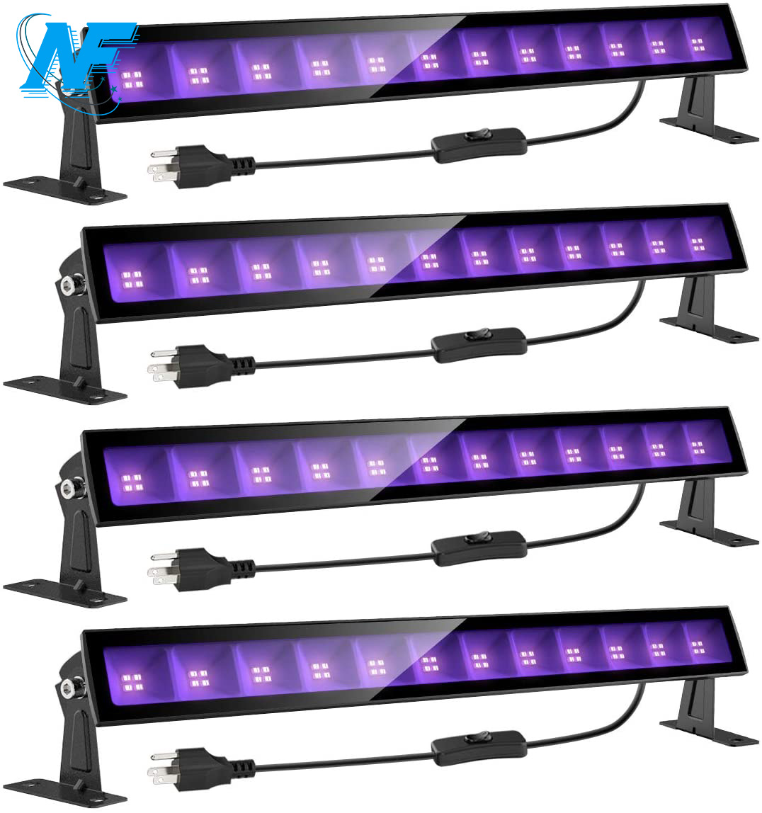 4 шт. 24 Вт LED wal wash черный свет 5ft шнур питания, IP66 Blacklight для светящейся вечеринки, сценическое освещение