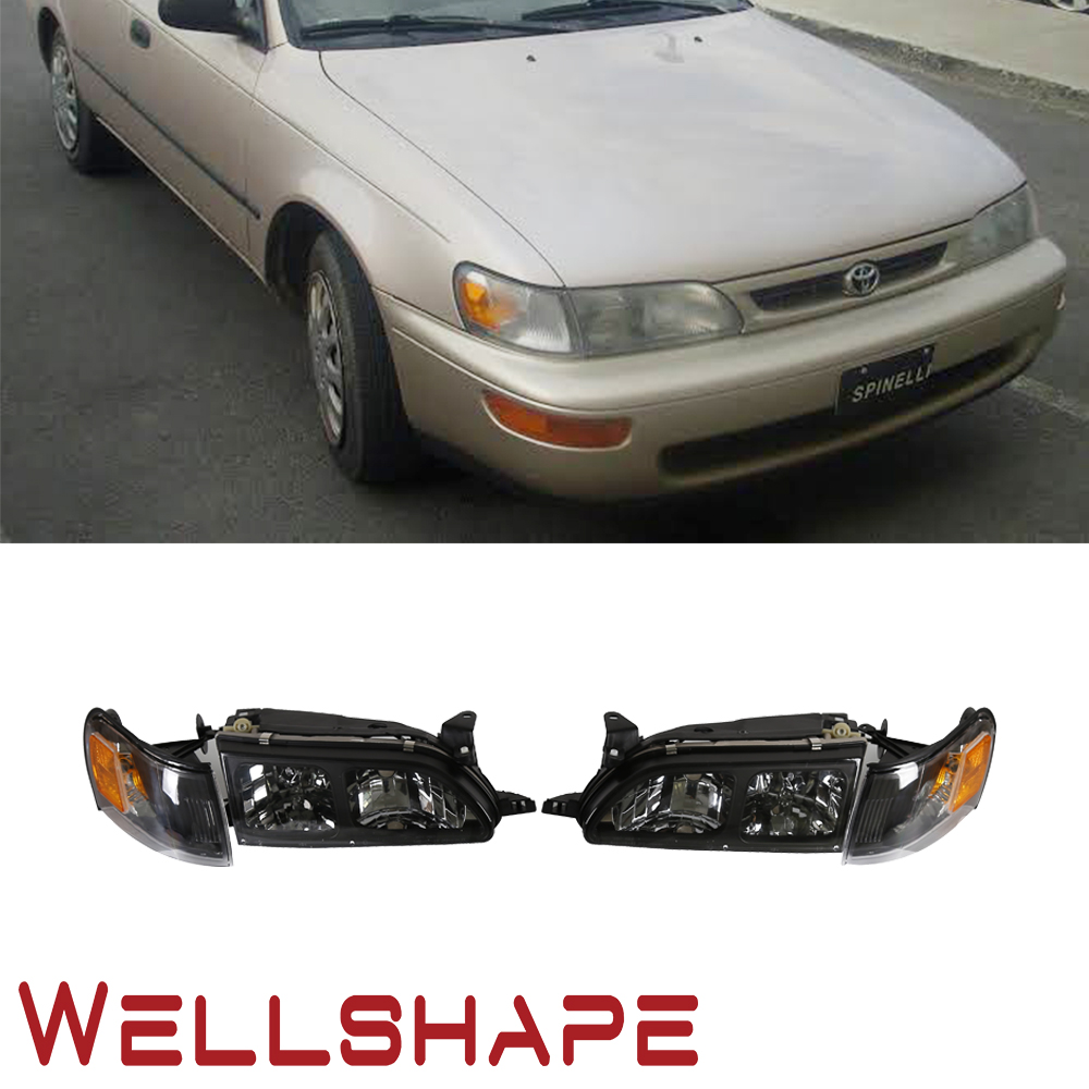 Для 93 94 95 96 97 Toyota Corolla DX, черные фары, прозрачные линзы, набор фар, пара, угловая лампа, черный