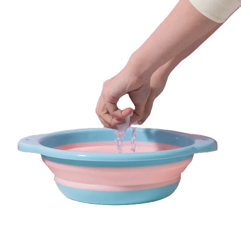 Eco Friendly Round Whole Sale Children Folding Plastic Hand Washbasins blue face wash bowl