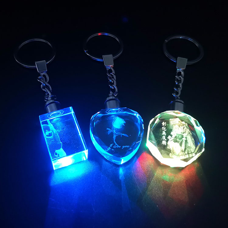 Wholesale Custom Wedding Favors 3D led Crystal Keychain for Promotional gifts led keychain