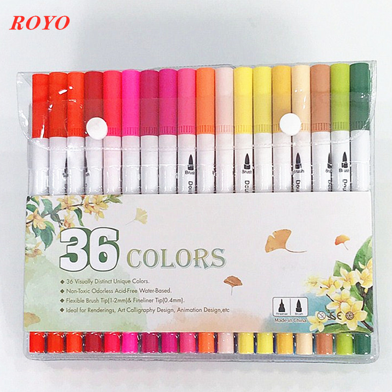 36 Colors Dual Tip Coloring Watercolor Brush Pen Art Marker Set Watercolor Pen For Coloring Painting