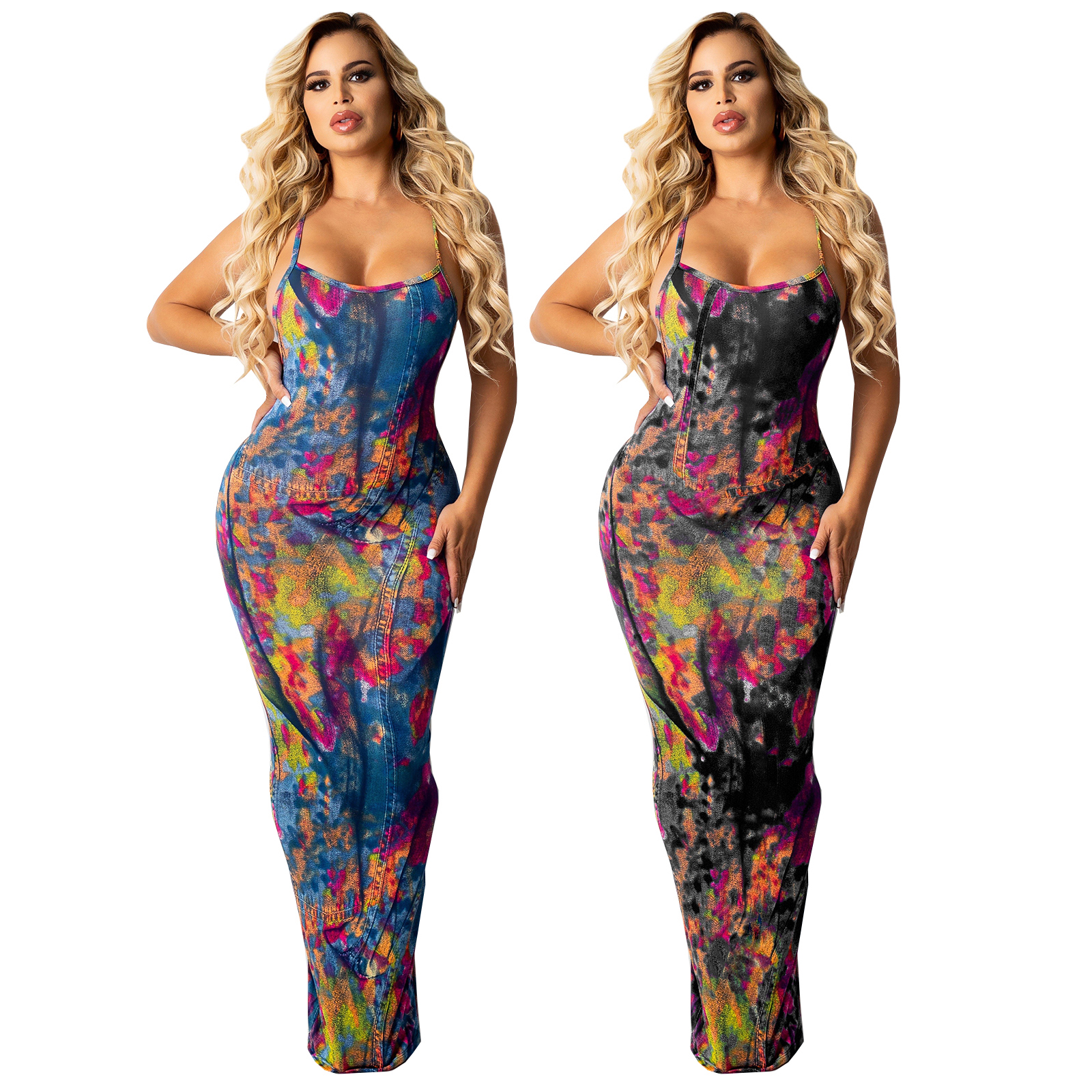 2021 new arrivals summer tie dye print sexy fashionable lady long skirt elegant charming casual dresses women clothes clothing