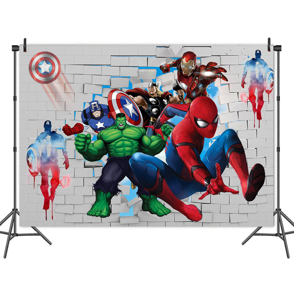 wholesale Spiderman cartoon background cloth photography backdrop banner 5x35x3ft baby shower backdrop