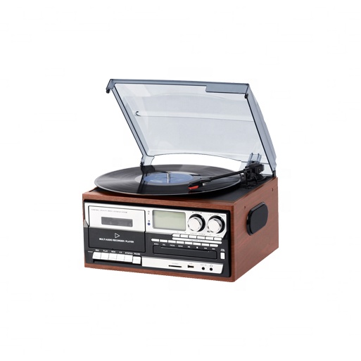 Portable Retro USB Mini Wooden Turntable Player, 3 Speed