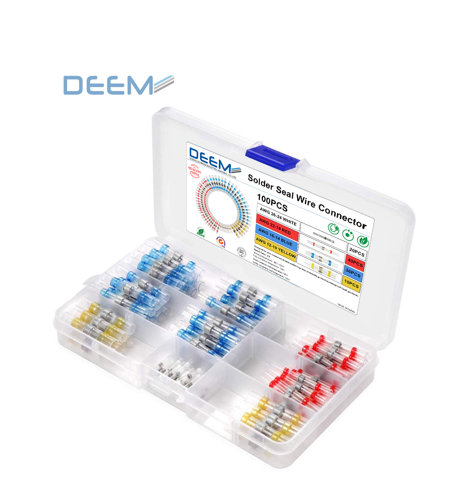 DEEM 100 PCS Waterproof Power Cable heat shrink wire connector kit
