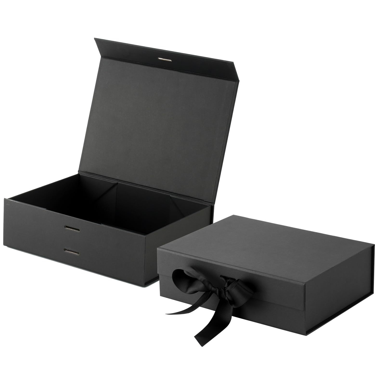 Custom Logo Folding Packaging Cardboard Paper Shoe Clothing Underwear Boxes Black Flap Magnetic Closure Gift Box With Ribbon