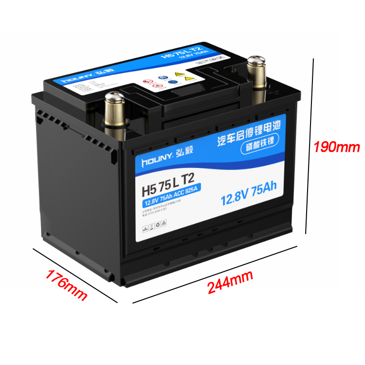 Houny deep cycle rechargeable ups battery pack 12V 75Ah BMS lifepo4 lithium ion 660CCA agm auto car batteries for starting