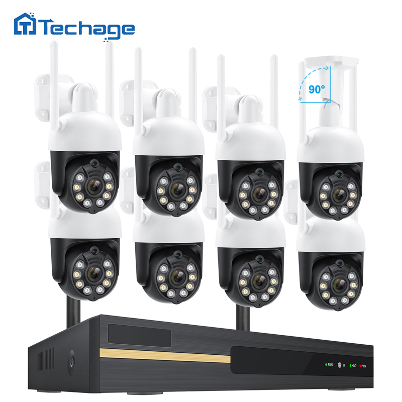 Techage Hd 3Mp полноцветный ночное видение Ip Ptz 8-канальный Ip Nvr Камера Wi-Fi безопасности Cctv системы охранной сигнализации