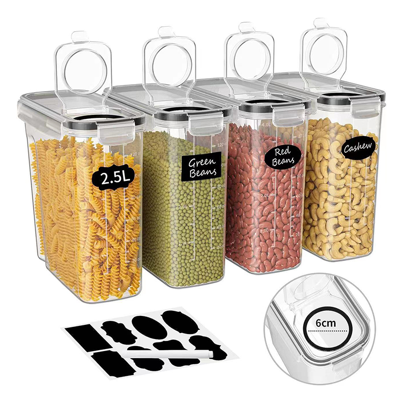 BPA Free 4 Pack Set 2.5L Airtight Kitchen Organizers Dry Food Storage Container Sets For Home Organizer