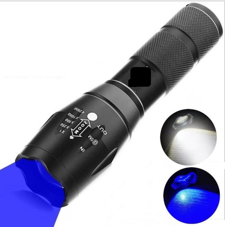 T6 UV Flashlight Portable black light Double lights zoom ultra violet torch Scorpion lamp 395NM purple light Torch lamp