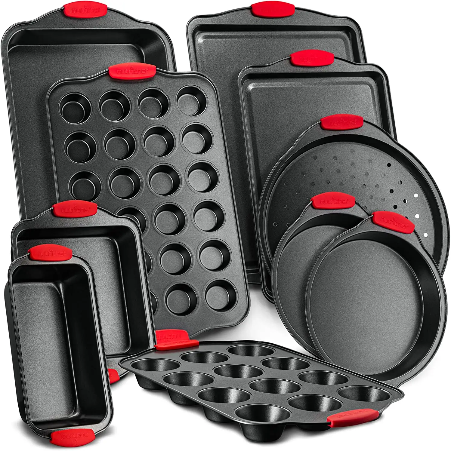 10 pcs NonStick Carbon Steel Bakeware Set, Square Cookie Baking Pan, Deep Oven Baking Tray Set with Silicon Handles