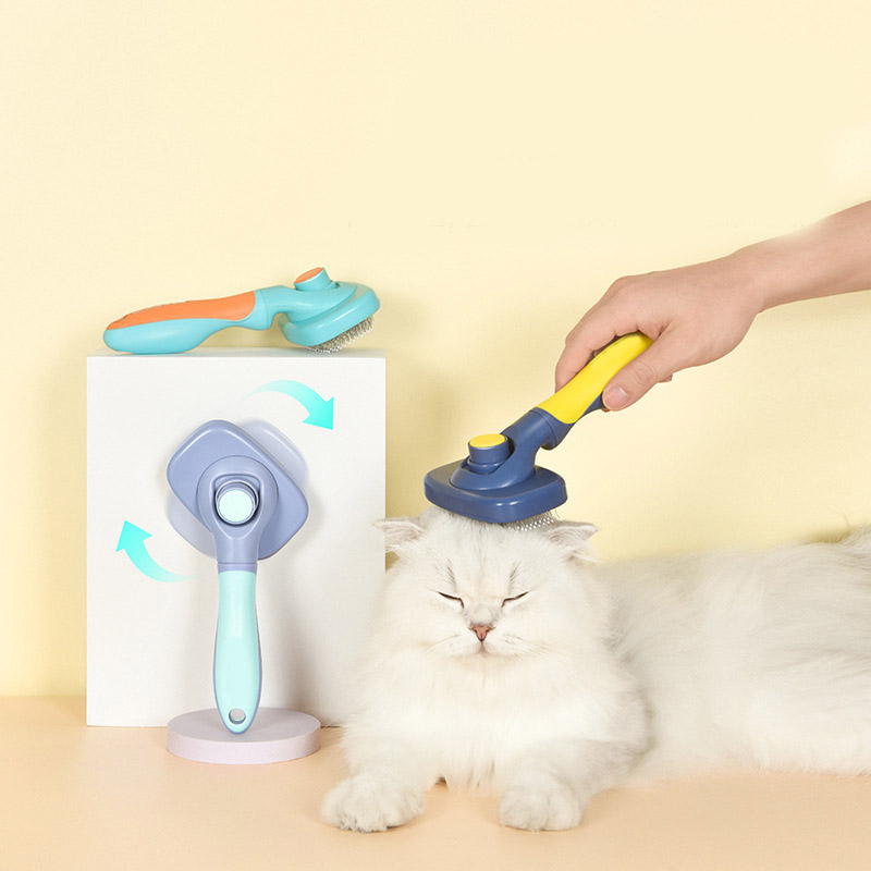 Pet cat self-cleaning comb 360 degree rotating stainless steel pet dog grooming comb