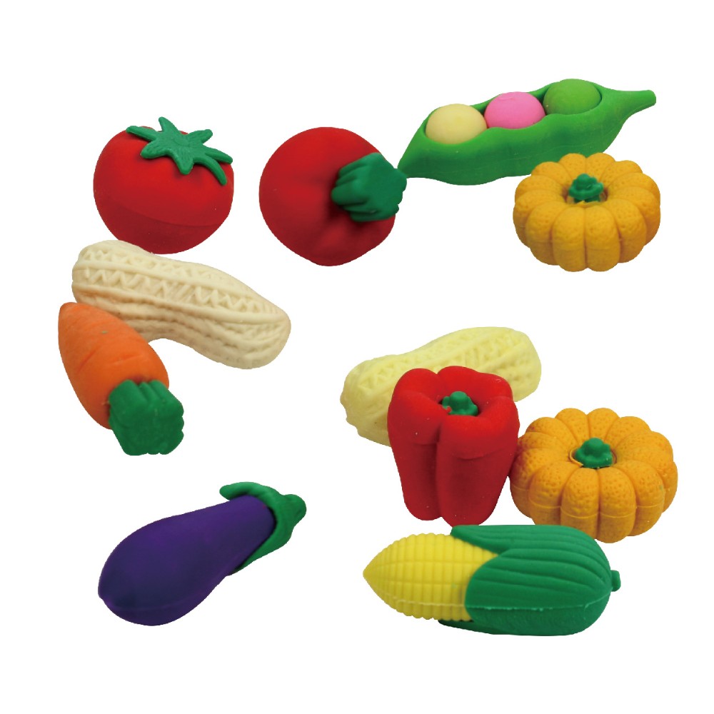 High quality 3D vegetable fruit shape design cute rubber novelty mini erasers for children