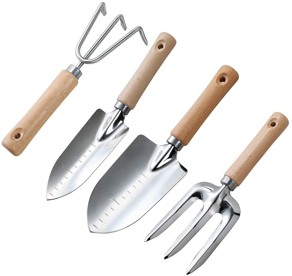 Best Price Customized 4 Pieces Heavy Duty Garden Hand Tools Kit with Stainless Head and Wooden Handle