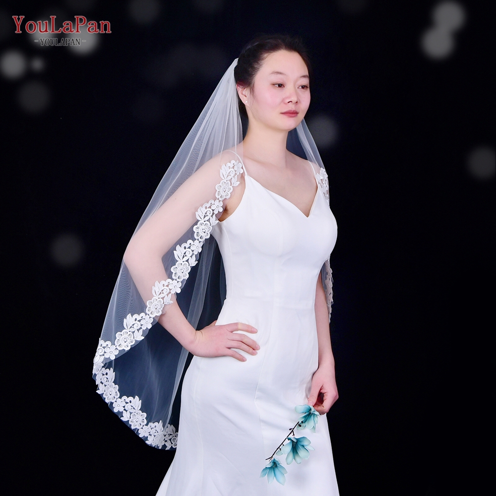 YouLaPan V74 изысканный однослойный свадебный головной убор Роскошная вышитая белая вуаль цвета слоновой кости с расческой для волос