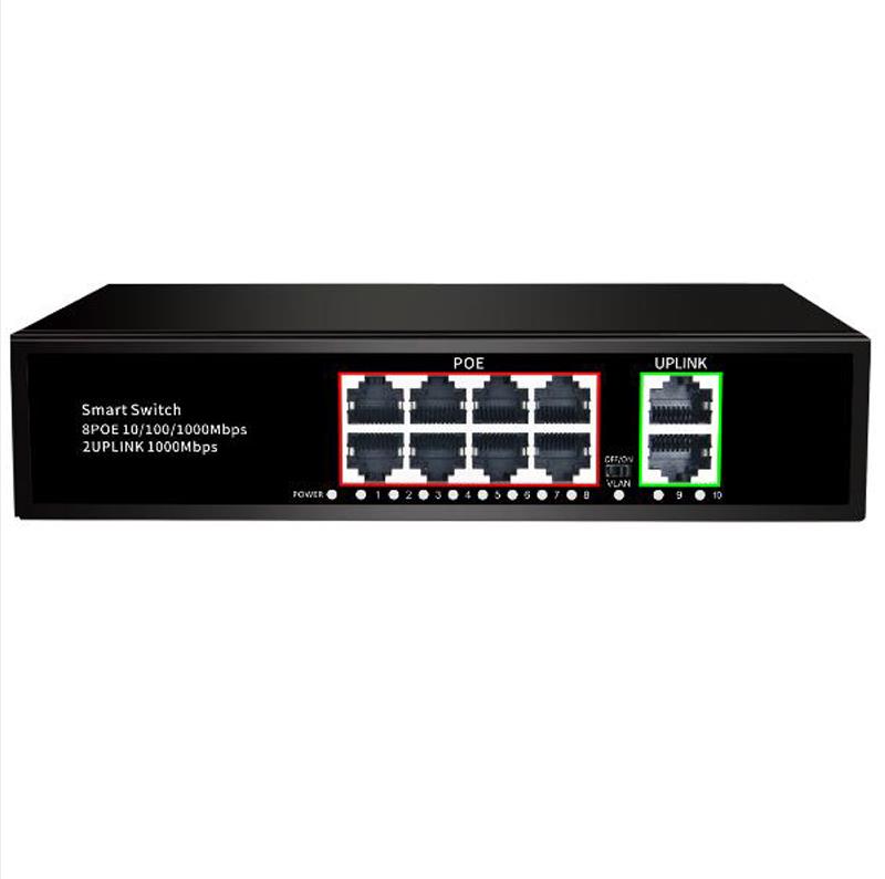 8-портовый PoE + 2 порта 10/100/1000 Мбит/с PoE коммутатор Gigabit uplink переключатель 250 м длинное растояние для системы видеонаблюдения