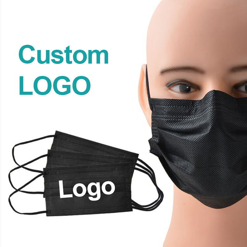 3ply лицо все одноразовые Mascarilla негра и белая зубная пыль ушной петли ткань Facemask напечатанный на заказ 3 слойная маска черный