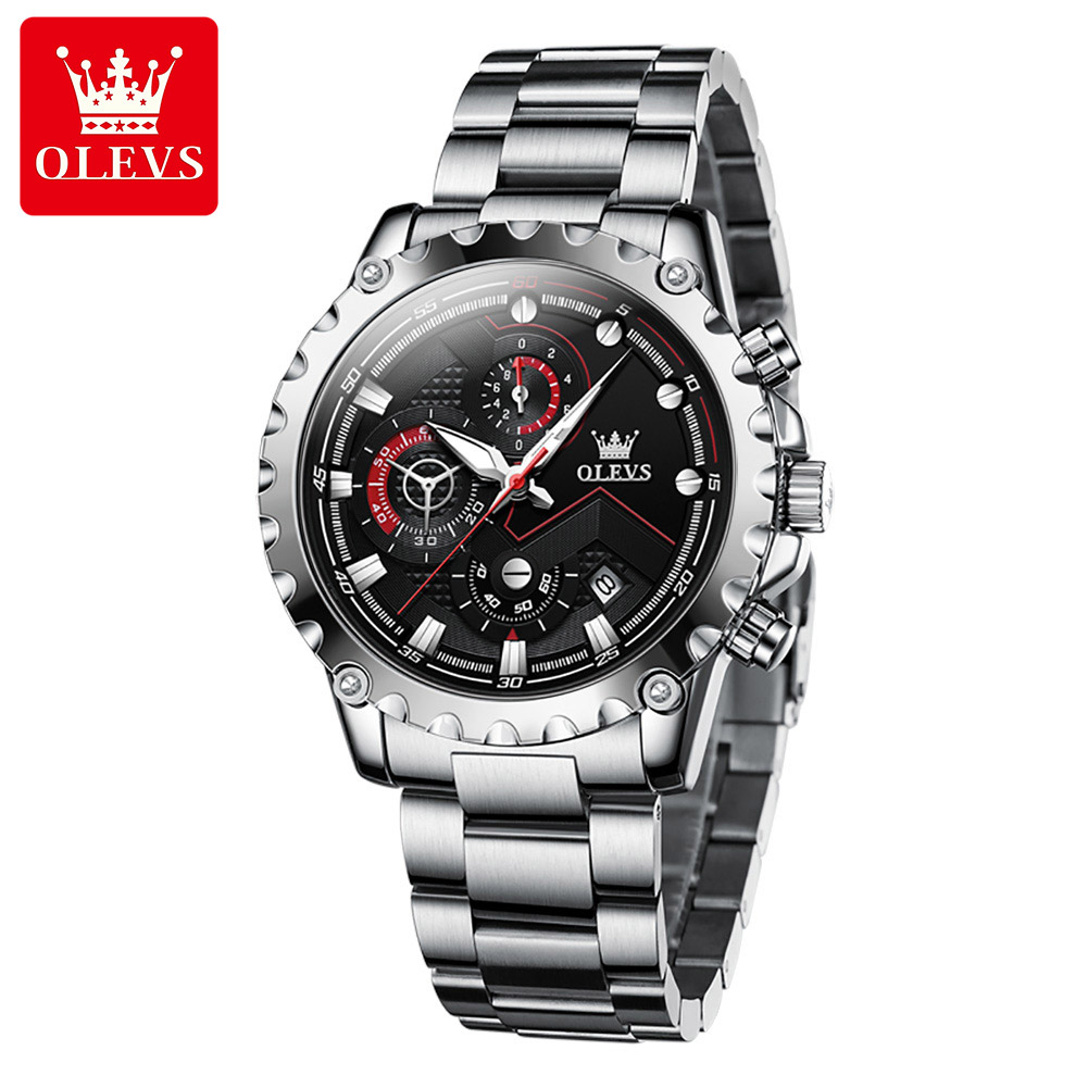 OLEVS Top Brand Custom Wholesale OEM men luxury watch leather sports Stainless Steel watches Waterproof men wrist quartz watch