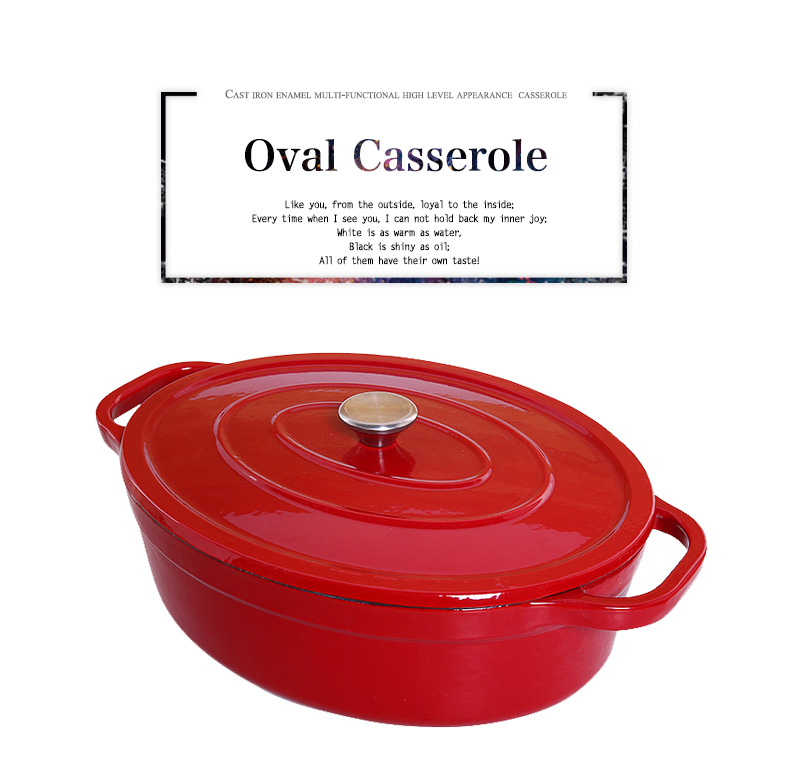 Red Color Cast Iron Enamel Covered Oval Dutch Oven Casserole With Lid