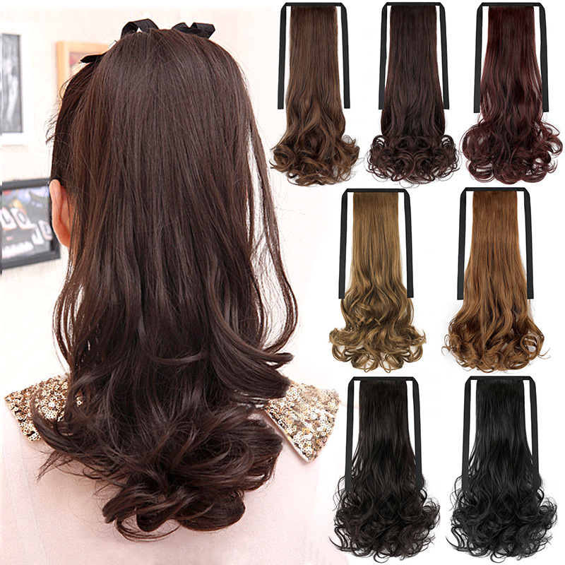 Factory wholesale wig ponytail female long curly hair strap pear flower big wave realistic mid-length short ponytail braid