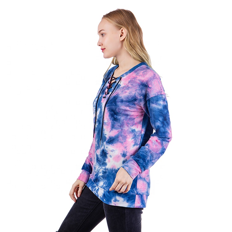 Оптовая продажа с фабрики женщин Весна v-образным вырезом Tie Dye Top