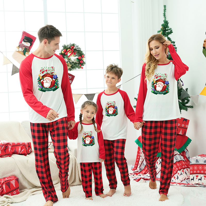 Plus Size Christmas Family Pajamas Sets Casual Long Sleeve Classics Grid Print Pants Sleepwear Kid Women Dad Comfort Loungewear