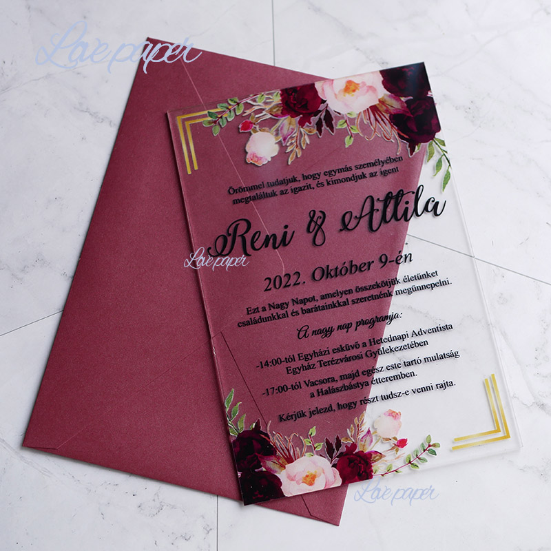 Роскошный Печатный 5x7 дюймов invitaciones de boda конверт элегантная прозрачная акриловая Свадебная пригласительная открытка