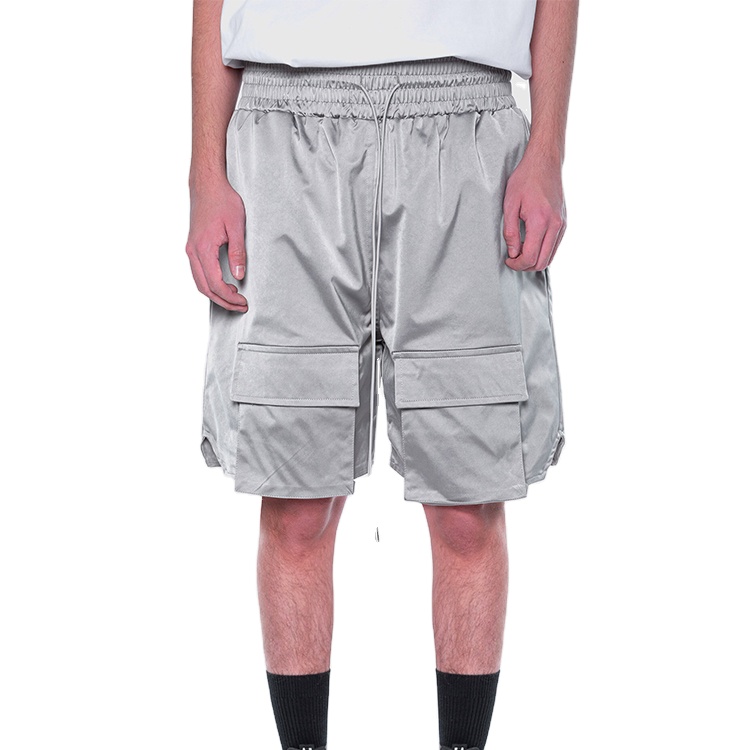 Cargo shorts men reflective nylon shorts casual utility pockets detail relax fit shorts
