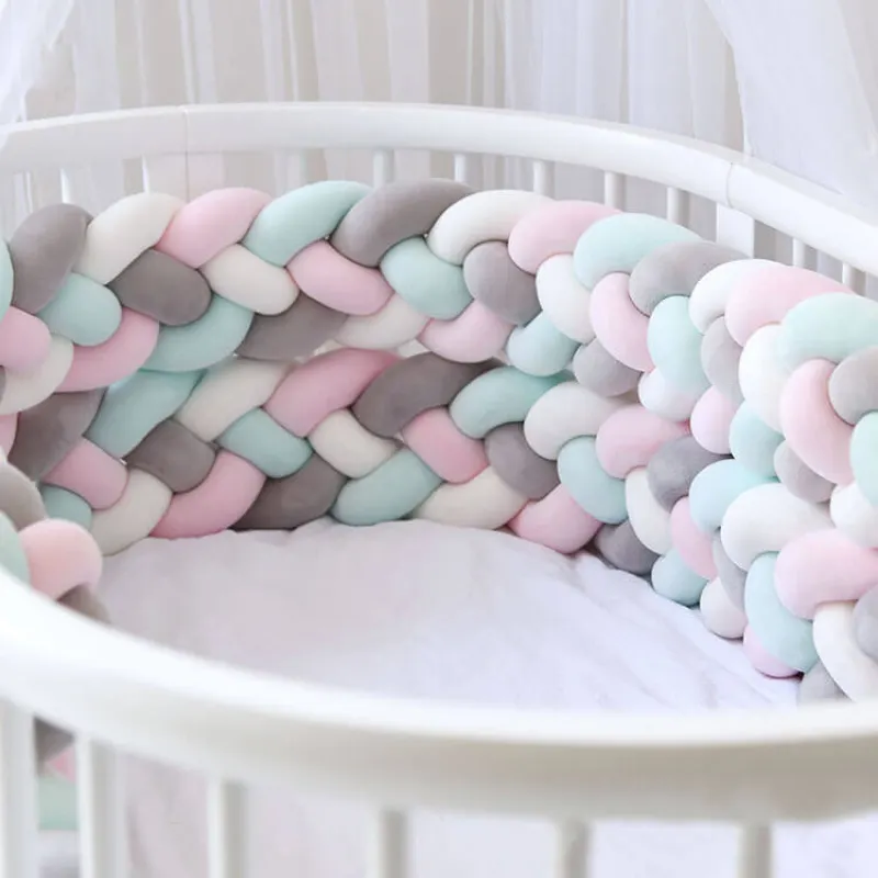Baby Bed Bumper Pads Braided Plush Nursery Decor Newborn Gift Pillow Cushion Breathable Knotted Crib Bumper
