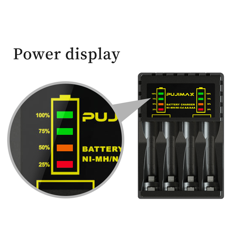 4 Bay AA AAA Battery Charger USB High-Speed Charging Independent Slot for Ni-MH Ni-CD Rechargeable Batteries No Adapter