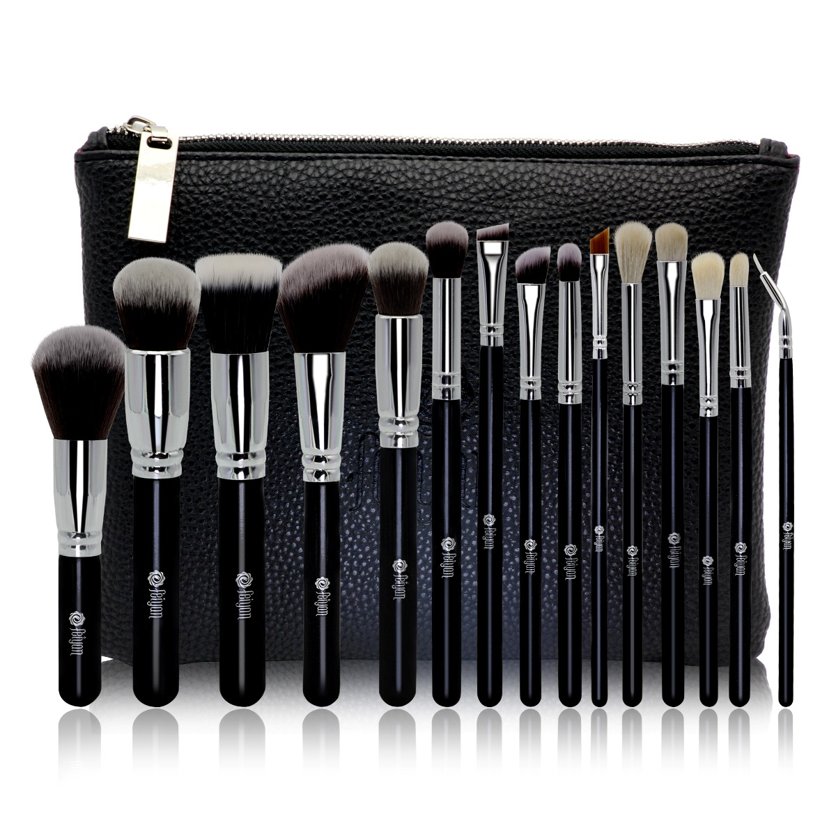 HMU High Quality Low Price Vegan Synthetic Hair Wood Handle Black Makeup Brushes Cosmetic Custom Private Label Makeup Brush Set