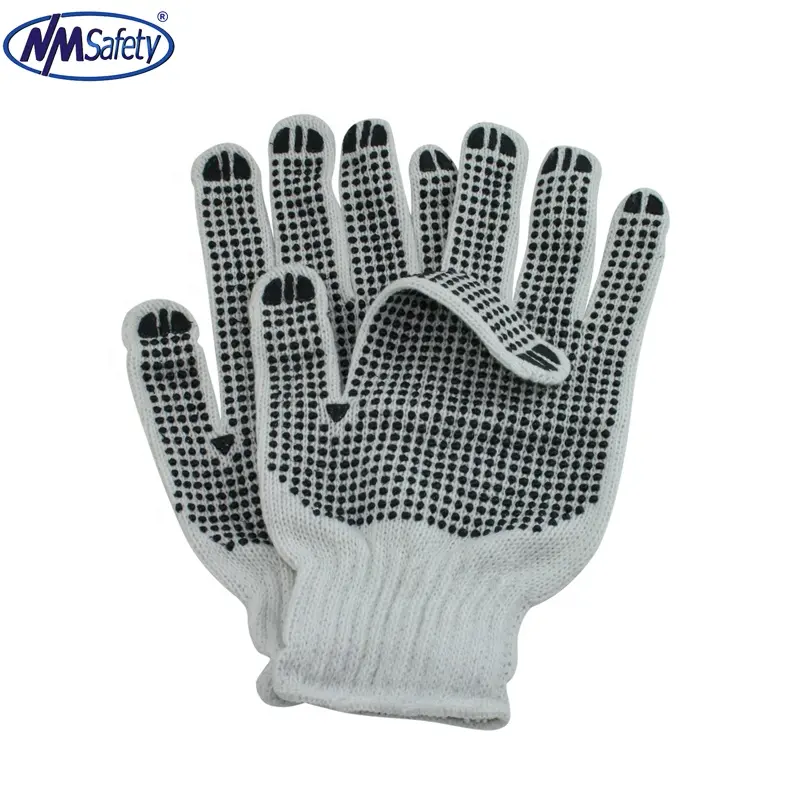 NMSAFETY 7 gauge bleached cotton glove inners work gloves with pvc dots