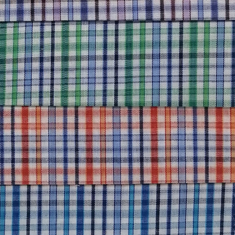 Woven yarn dyed wholesale material poplin shirt dress black white blue plaid cotton fabric by the yard online