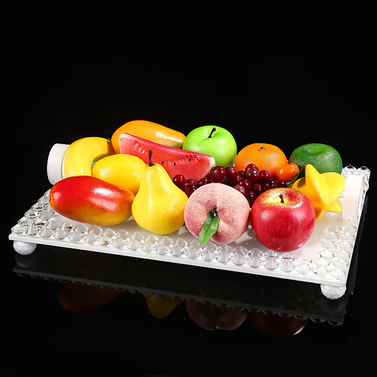 Hot Sell Fine White Clear Rectangle Crystal Glass Lace Mirror Tray Wedding Decorative Tray Crystal Plates