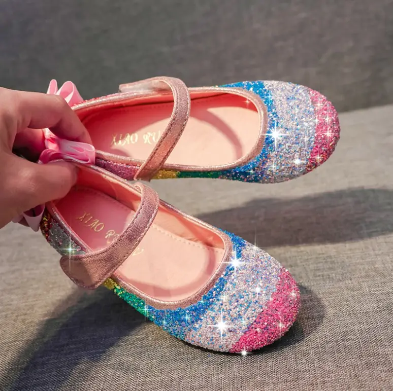 Обувь для девочек в стиле «Мэри Джейн», с бантом, на низком каблуке принцесса блестящая Свадебная вечеринка; Детское платье обувь